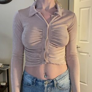 Pretty little thing glossy, slinky-stretchy long-sleeve button up.